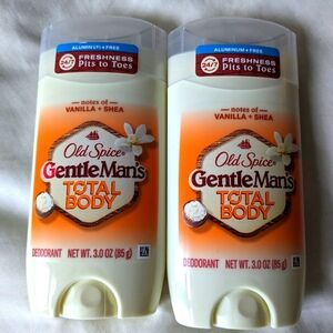 NWT 2 Old Spice GentleMan's TOTAL BODY Deodorant Vanilla Shea Aluminum Free 3oz